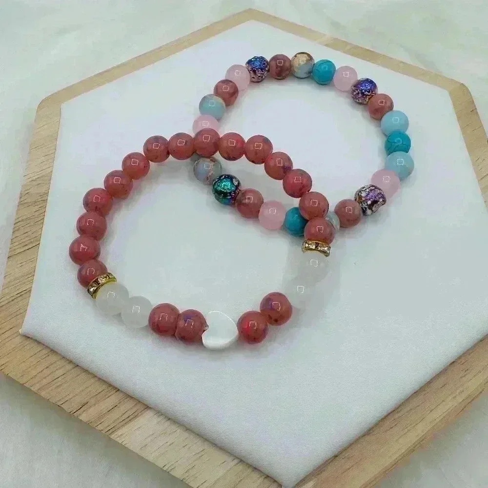 Sweetheart pink and Boho beaded Bracelet duo